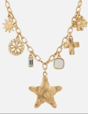 Hammered Large Star Multi Charm Necklace